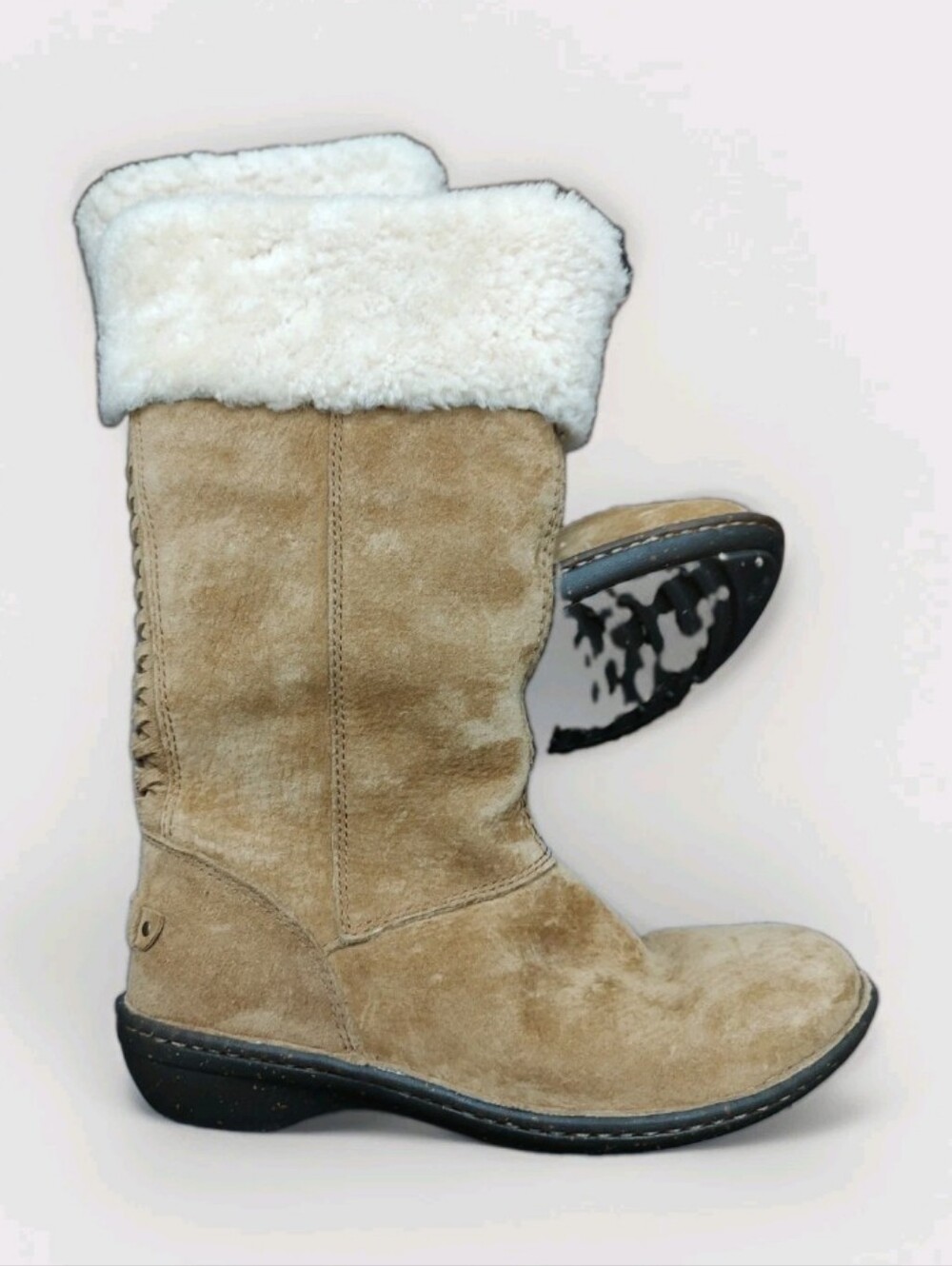 UGG Karyn Cuff Sheepskin Boots Womens Size 6.5 Tan Brown Pull Ons W/Zippers - Picture 7 of 10